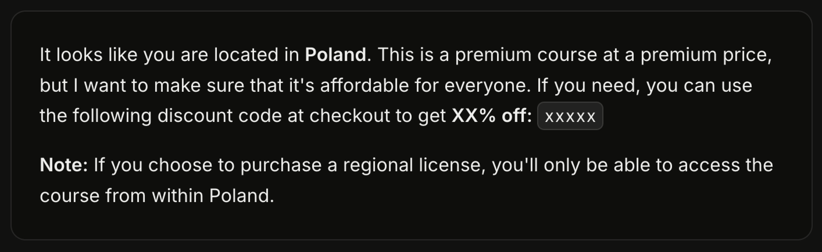 Banner showing a discount code for Poland in this case.